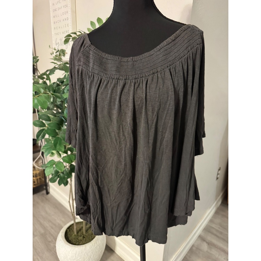 American Eagle Soft & Sexy Slub Grey Smocked Off Shoulder Cutout Back Top XL